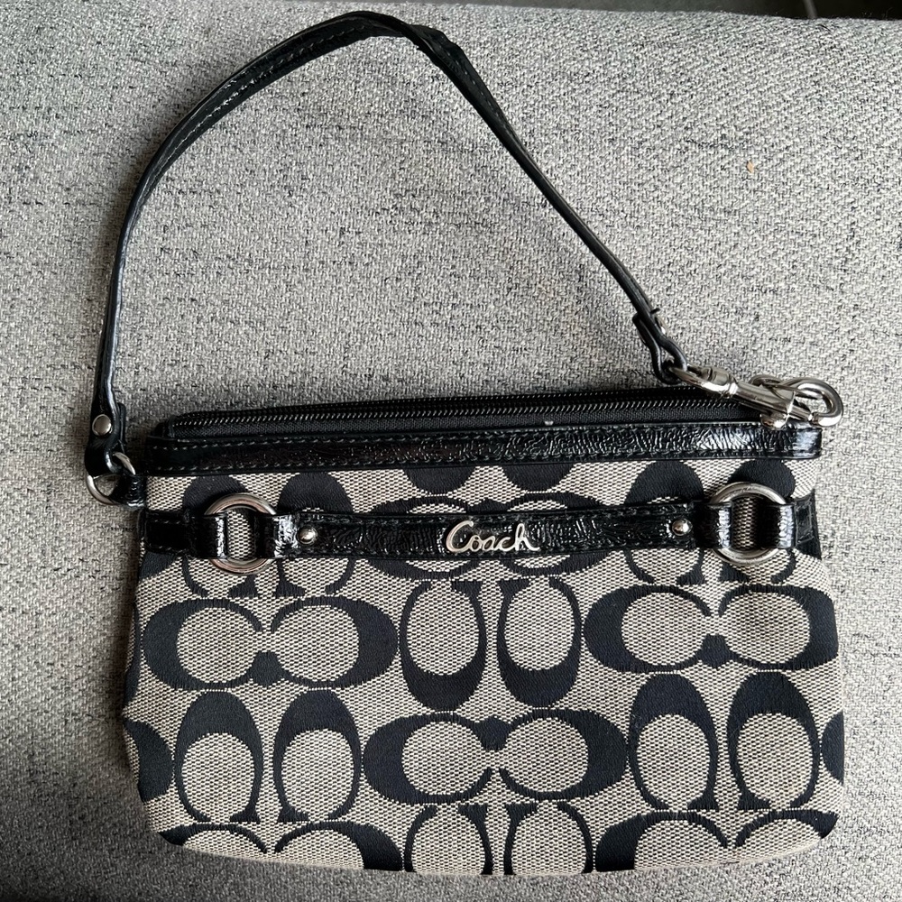 Coach classic Signature Monogram Wristlet Black and Gray